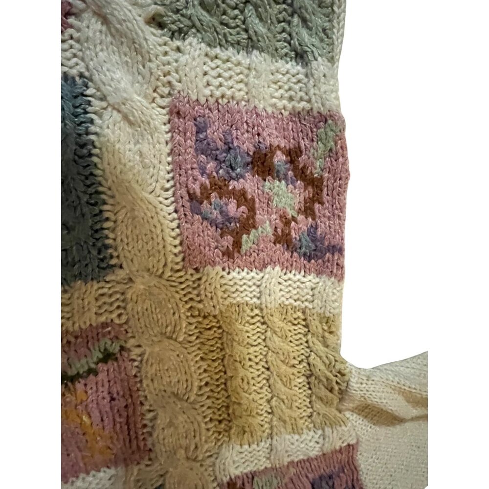 Vintage 90s Needles & Yarn Sweater Womens M Patchwork Floral Knit Korea - Picture 7 of 16